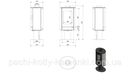 Піч Kratki KOZA AB S/N/O/DR Kafel чорна (подача повітря з вулиці), що обертається, фото 3