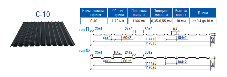 Профнастил оцинкованный С-10 тип П / 0,45 мм / "Термастил Украина" / - фото 2 - id-p573048577