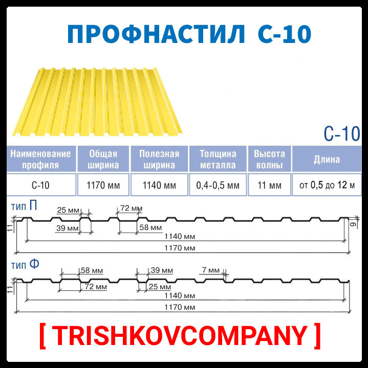 Профнастил оцинкованный С-10 тип П / 0,45 мм / "Термастил Украина" / - фото 1 - id-p573048577