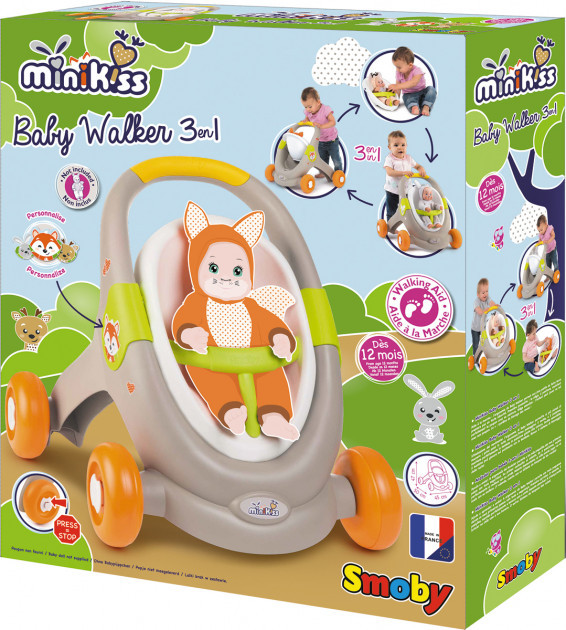 Коляска Smoby Toys Mini Kiss 3 в 1 Веселые животные - фото 6 - id-p654306887