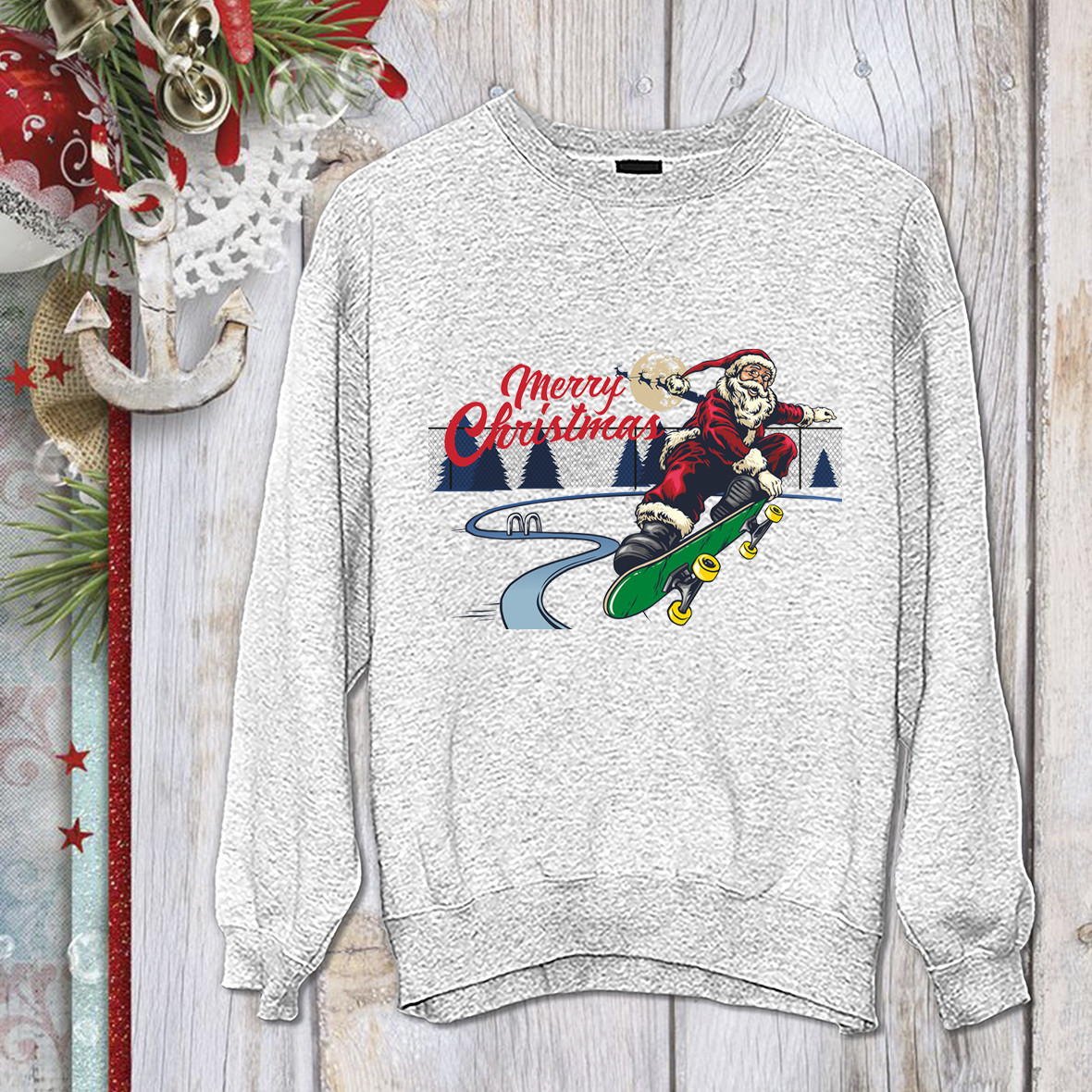 Світшот з новорічним принтом Дід Мороз на скейті "Merry Christmas" 3 Push IT