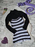 Теплое платье туника на девочку в полоску с вырезом на рост 128-134 см