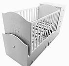 Дитяче ліжечко-трансформер з комодом, ящиками і маятником 3 в 1 "Міша зі стразами" Angel baby біла, фото 2