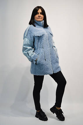 Шубка Rr 9285 блакитна із затяжками на талії 50-й розмір, фото 1