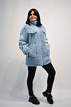 Шубка Rr 9285 блакитна із затяжками на талії 50-й розмір, фото 3