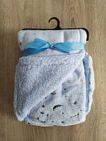 Одеяло плед детский 75х100 см Королевский флис с овчиной голубой