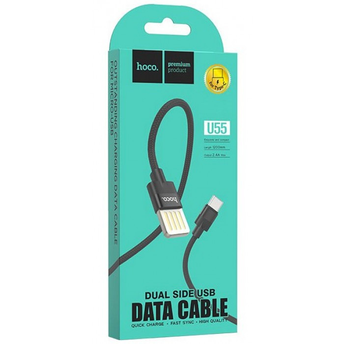 Шнур для заряджання Type C — USB HOCO U55 кабель 3A Чорний, фото 1