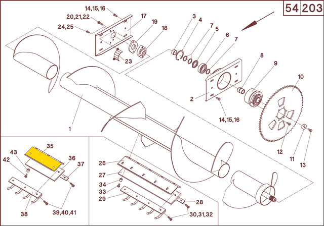 26 313524 2 600mm 27 011052 2 600mm 28 011054 2 600mm 29 011310 1 L 29 011311 1 R 30 040507 10 M10x35 - DIN 933 31 040217 10 A10,5 - DIN 9021 32 040009 10 M10 - DIN985 33 042295 10 M12x35 -DIN 933 34 512261 10 - 313535 Pos. 26, 29-34 Optional 35 313508 2 330mm 36 510582 2 330mm 37 510583 2 330mm 38 512253 1 L 38 512254 1 R 39 040507 6 M10x35 - DIN 933 40 040217 6 A10,5 - DIN 9021 41 040009 6 M10 - DIN985 42 042295 6 M12x35 -DIN 933 43 512261 6 - 313534 Pos. 35, 38-43 - 313605 Pos. 35-37, 39-43 - 312408 Pos. 1-13, 17-25 - MS 400 - 312428 Pos. 1-13, 17-25 - MS 400SA - 312404 Pos. 1-13, 17-25 - MS 500 - Rw70/75 - 312405 Pos. 1-13, 17-25 - MS 500L - Rw75/80 - 312406 Pos. 1-13, 17-25 - MS 570 - 312407 Pos. 1-13, 17-25 - MS 572,5 - 312429 Pos. 1-13, 17-25 - MS 600 spezial - 312427 Pos. 1-13, 17-25 - MS 636 SA - 312402 Pos. 1-13, 17-25 - MS 670 - 312400 Pos. 1-13, 17-25 - MS 675 / MS 630" - 312403 Pos. 1-13, 17-25 - MS 680 - 312433 Pos. 1-13, 17-25 - MS 860B - 312422 Pos. 1-13, 17-25 - MS 870B - 312421 Pos. 1-13, 17-25 - MS 875B / MS 830"B - 312435 Pos. 1-13, 17-25 - MS 875B / MS 830"B Gleaner - 312423 Pos. 1-13, 17-25 - MS 880"B - 312424 Pos. 1-13, 17-25 - MS 820"B - 312425 Pos. 1-13, 17-25 - MS 822"B - 312430 Pos. 1-13, 17-25 - MS 900 spezial - 312435 Pos. 1-13, 17-25 - MS 900 Gleaner - 312431 Pos. 1-13, 17-25 - MS 920B - 312432 Pos. 1-13, 17-25 - MS 922"B - 312426 Pos. 1-13, 17-25 - MS 1022"B