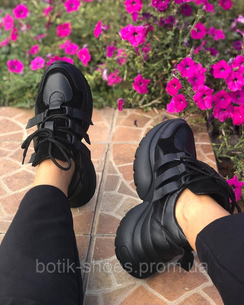 Кросівки шкіряні жіночі замшеві на платформі осінь-весна молодіжні стильні зручні комфортні чорні 39 розмір M.KraFVT 2142 2024