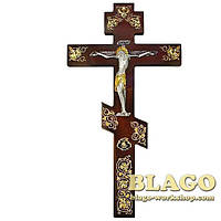 Крест напрестольный деревянный прямой с латунными вставками и позолотой