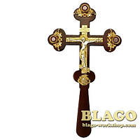 Крест напрестольный деревянный с латунными позолоченными вставками и камнями