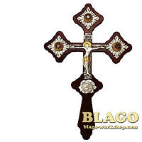 Крест напрестольный деревянный с латунными вставками, позолотой и посеребрением