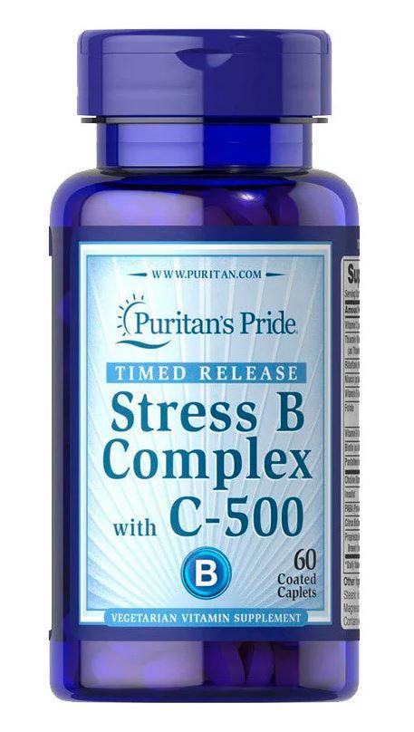 Puritan's Pride Stress Vitamin B-Complex with Vitamin C-500, Стрес комплекс, Вітамін C (60 таб.)