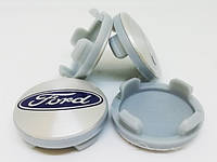Колпачки для оригинальных дисков Форд (синий логотип серебряный фон)