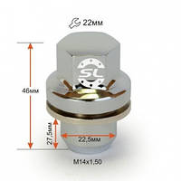 Гайка колесная М14x1,5x46мм Прессшайба D-22,5 Ключ 22 (Land Rover) под оригинальные диски