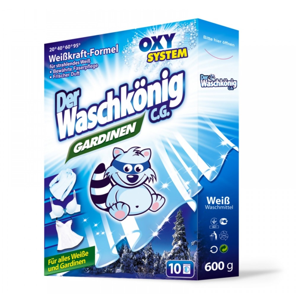 Німецький порошок для прання гардин та білих речей Der Waschkönig Gardinen 600 г