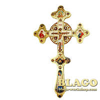 Крест напрестольный латунный в позолоте с латунным принтом и вставками