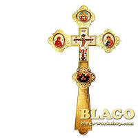 Крест напрестольный латунный в позолоте со вставками и принтом