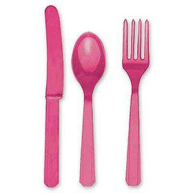 Столове приладдя стиль "Однотонний", рожеве, 24 шт, Набор пластиковых приборов "Розовый" 1502-0905