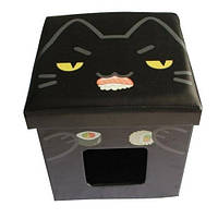 Пуф для интерьера CROCI Catmania Black Cat, с домиком для кота, черный, 38х38х38см