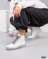 36 размер Женские белые ботинки натуральная кожа на шнуровке Деми