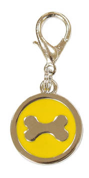 Металевий кольоровий брелок на нашийник, Кісточка, жовтий, 25мм, 1шт/уп