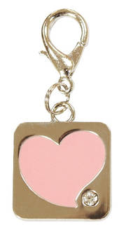 Металевий кольоровий брелок на нашийник, Серце з каменем, рожевий, 25мм, 1шт/уп
