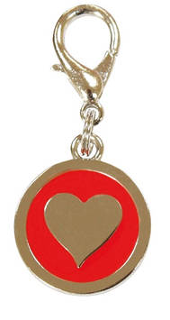 Металевий кольоровий брелок на нашийник, Серце, червоний, 25мм, 1шт/уп