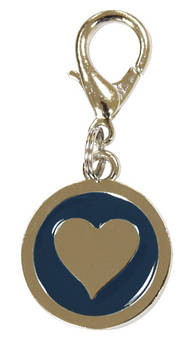 Металевий кольоровий брелок на нашийник, Серце, синій, 25мм,