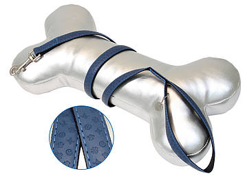 Повідець MYLORD з тисненням, синій, шкірзам,