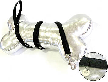 Повідець MYLORD з тисненням, чорний, шкірзам,