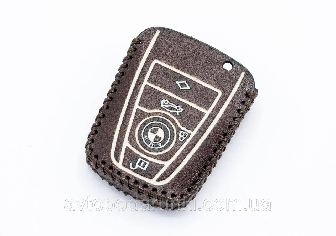 Шкіряний чохол (футляр) для ключа BMW I3/I8 на 4 кнопки (колір Коричневий, посилений шов)