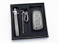 Кожаный чехол (футляр) для ключей BMW на 4 
кнопки + карабин + ремешек с карабином + отвертка (подарочный