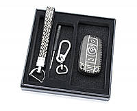 Кожаный чехол (футляр) для ключей BMW на 3 
кнопки + карабин + ремешек с карабином + отвертка (подарочный