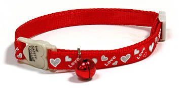 Ошейник д/кота HEARTS, со звоночком, нейлон, регулируемый, 4 цвета, 23-35x1см