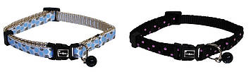 Нашийник д/кота POIS, з дзвіночком, нейлон, регульований, чорний або синій, 21-33х1см