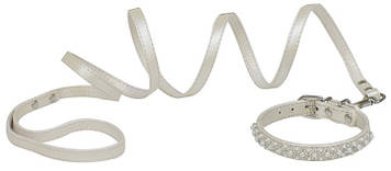 Набір нашийник+повідець VANITY PEARLS, білий, кожзам,