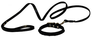 Набір нашийник+повідець VANITY PEARLS, чорний, шкірзам, SM