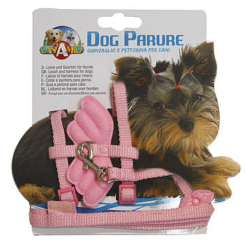 Набір шлея+повідець ANGEL WINGS, рожевий, нейлон, 20-29х1см / 1х120см *