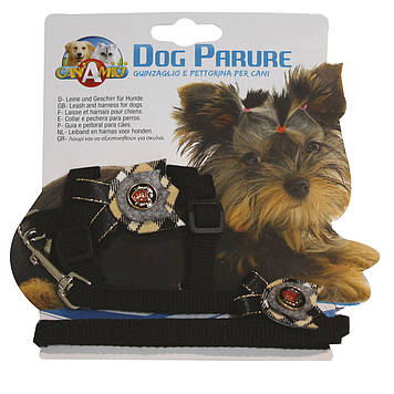 Набір шлея+повідець COLLEGE BLACK, чорний, нейлон, 20-29х1см / 1х120см *