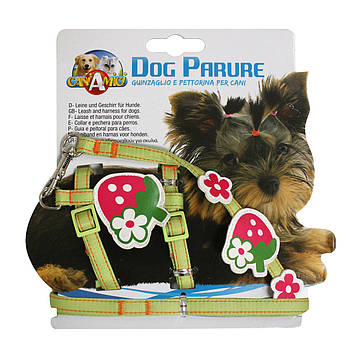 Набір шлея+повідець STRAWBERRY, зелений, нейлон, 20-29х1см / 1х120см