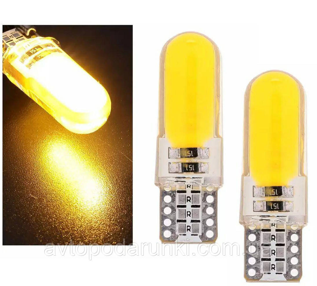 Світлодіодні LED лампочки HL36 з цоколем T10 (W5W, 9V-12V, ЖОВТІ), безцокольні лід лампи в габарити / 2шт