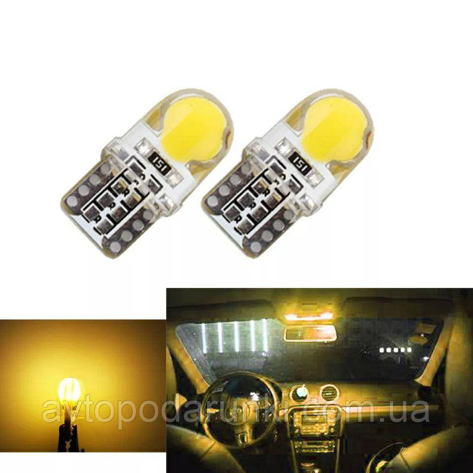 Светодиодные LED лампочки HL40 с цоколем T10 (W5W, 9V-12V, ЖЕЛТЫЕ), безцокольні лед лампы в габариты / 2шт
