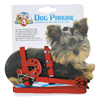 Набір шлея+повідець LADYBIRD, червоний, нейлон, 19-31х0,8см / 0,8х120см * +