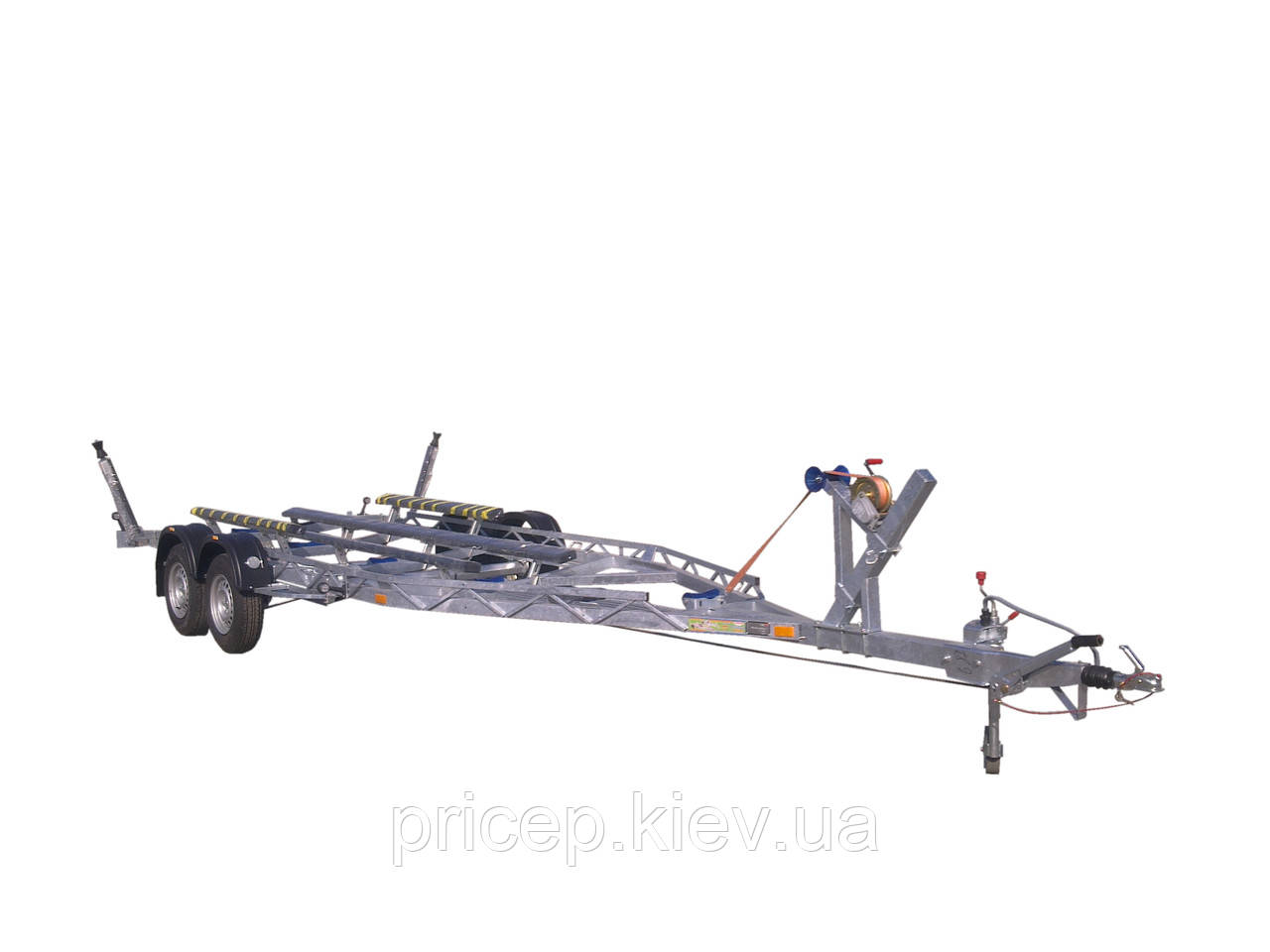 Причіп для катера завдовжки 8,2 м, вага 2,6 тонни. Гальма