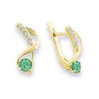 Золоті сережки з смарагдами та діамантами 0,10 каратів