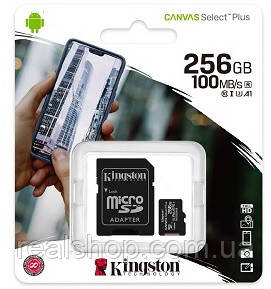 Картка пам'яті Kingston microSDXC 256 GB Canvas Select Plus Class 10 UHS-I U1 + SD-адаптер (SDCS/256GB)