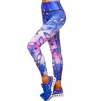 Лосини для фітнесу та йоги з принтом Lingo Стрекоза BK01 розмір S-L-42-4 синій-рожевий