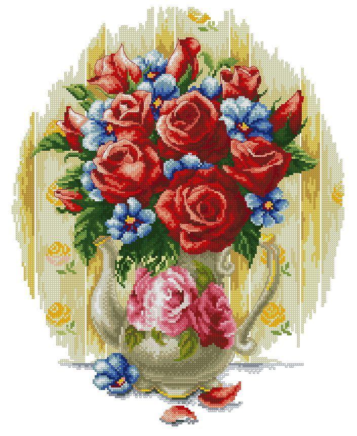 Набір для вишивання хрестом 47х58 Ваза з трояндами Joy Sunday H408