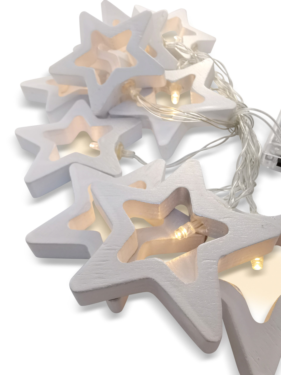 Світлодіодна гірлянда з натурального дерева зірочки Silver-white Stars 20 3m 3AA Handmade